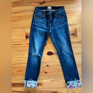 Driftwood classic fit, Colette cropped embroidered cuffed jeans, blue